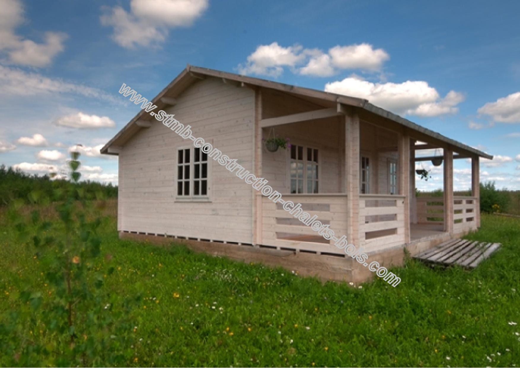 Construction Bois Kit : Chalet bois en kit Rennes 56 m2 avec terrasse couverte Construction Bois Kit : Chalet bois en kit Rennes 56 m2 avec terrasse couverte