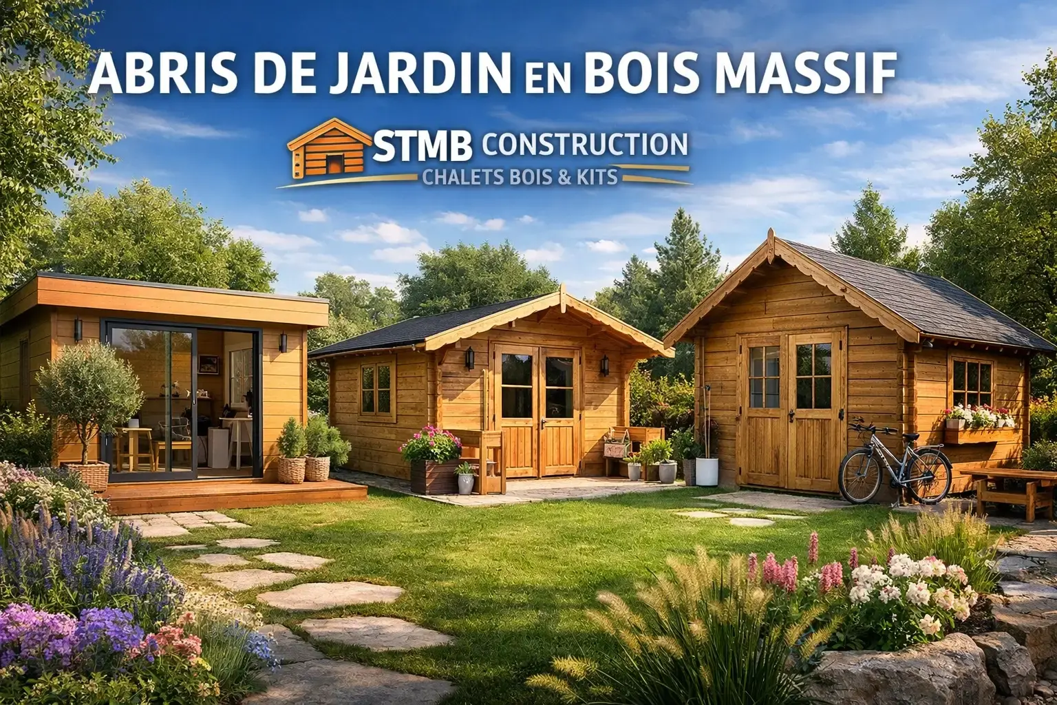 Abri de jardin en bois massif stmb modeles 10 a 20 m robustes et esthetiques installes dans jardin paysager 