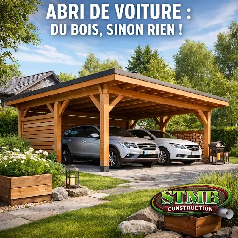 Abri de voiture en bois avec carport double structure bois durable et design stmb construction