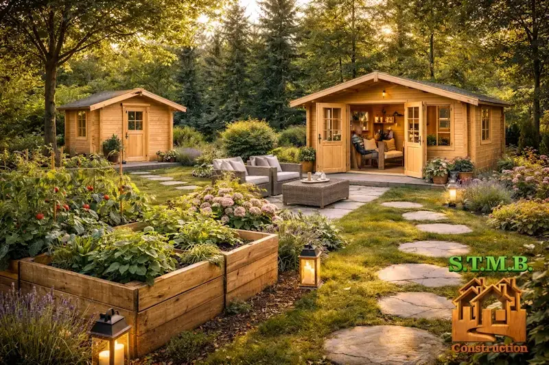 Amenagement jardin avec chalet bois