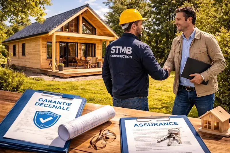 Assurance décennale pour la construction et le montage d’un chalet en bois par STMB Construction.