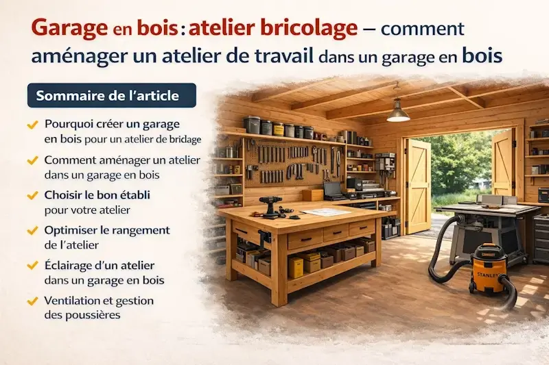 Atelier de bricolage dans garage en bois