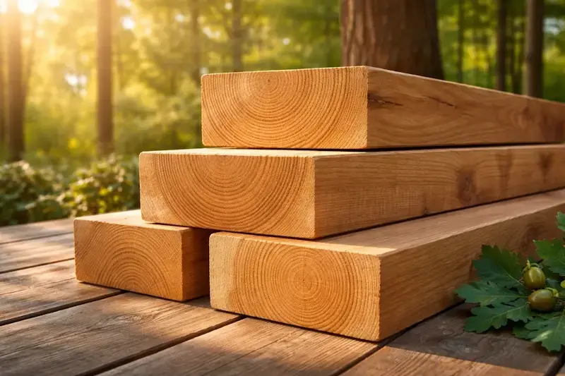 Planches de bois massif naturel empilées montrant la structure et le veinage du bois issu du tronc d’arbre