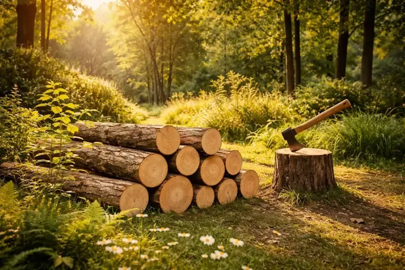 Bois massif issu de forêt durable illustrant un matériau écologique, renouvelable et respectueux de l’environnement