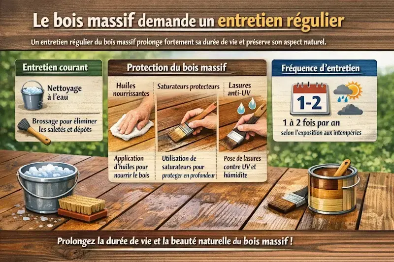 Entretien du bois massif : nettoyage, application d’huile, saturateur et lasure pour protéger et prolonger la durée de vie