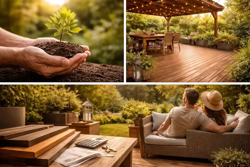 Aménagement extérieur en bois massif illustrant écologie, durabilité, confort et valorisation immobilière