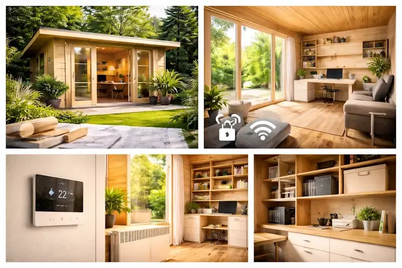 Bureau de jardin en bois sur mesure avec grandes baies vitrees et isolation performante