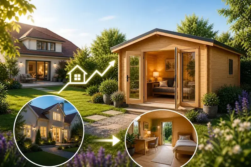 cabanon de jardin en bois transformé en studio augmentant la valeur d’une maison
