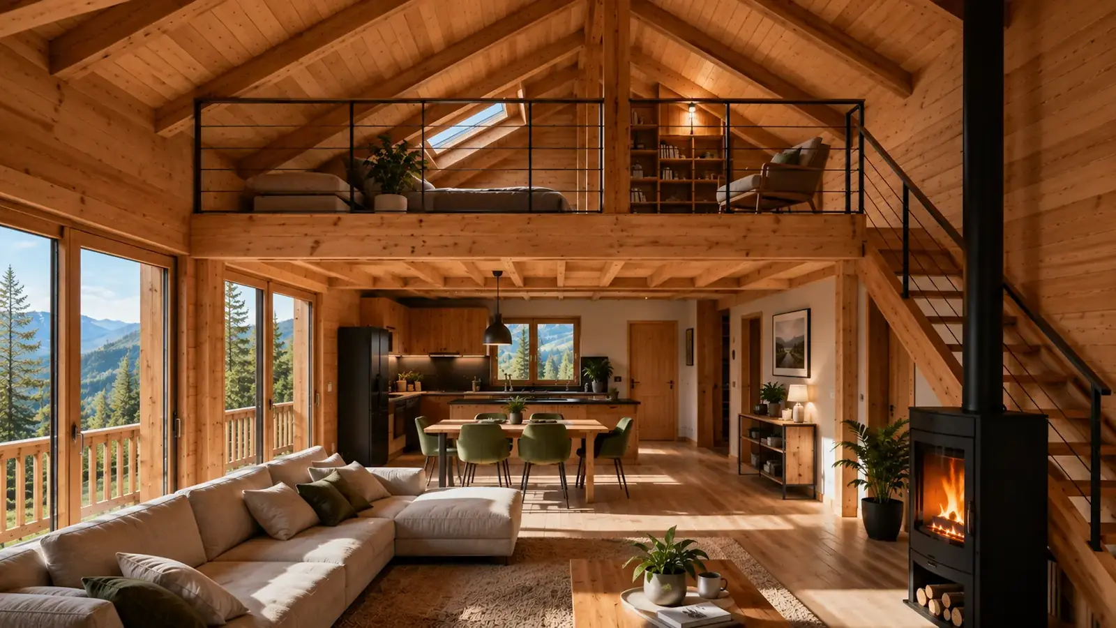 Chalet avec mezzanine interieur bois habitable stmb webp