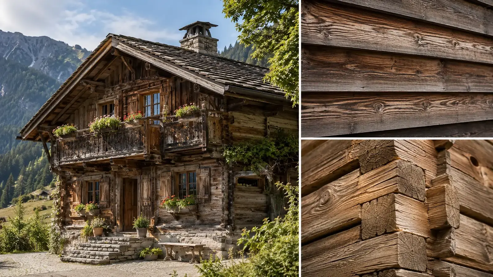 Chalet en bois ancien bien entretenu avec bardage durable et détails de construction bois de qualité STMB Construction