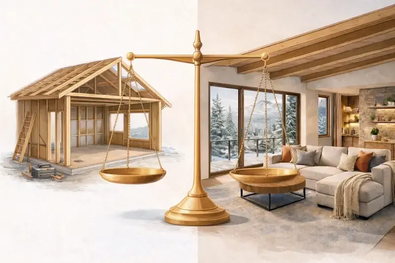 schéma comparatif chalet bois hors d’eau hors d’air et chalet clé en main avec intérieur fini