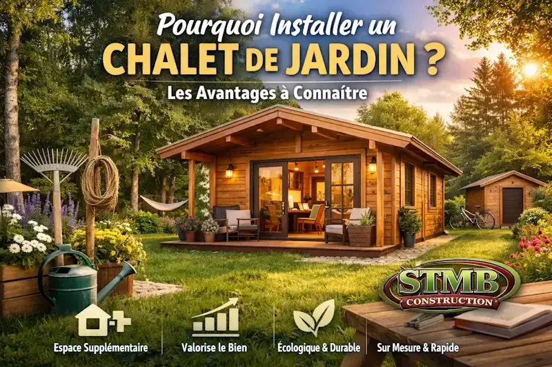 Chalet de jardin en bois sur mesure installe dans un jardin paysager stmb construction specialiste des chalets bois 1