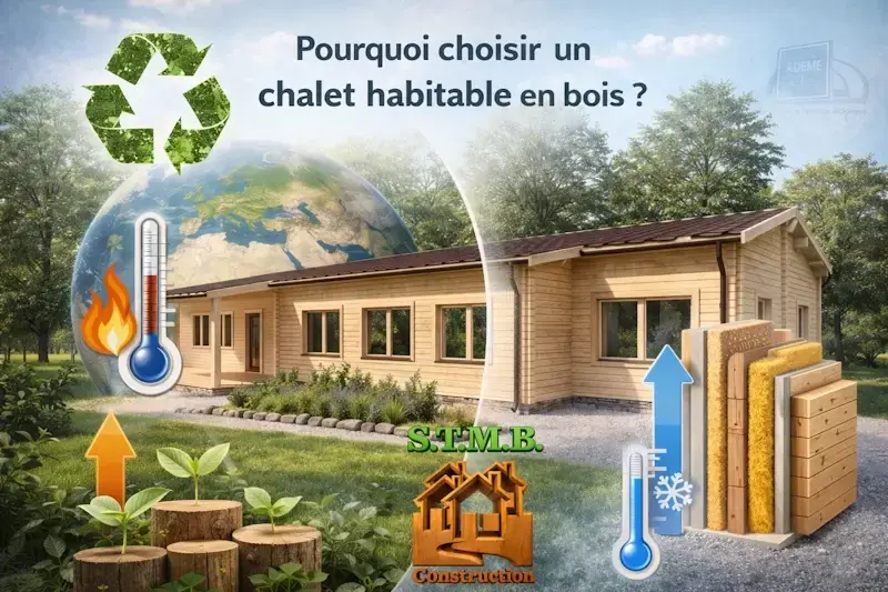 Chalet habitable en bois ecologique avec isolation thermique performante pour habitation a l annee