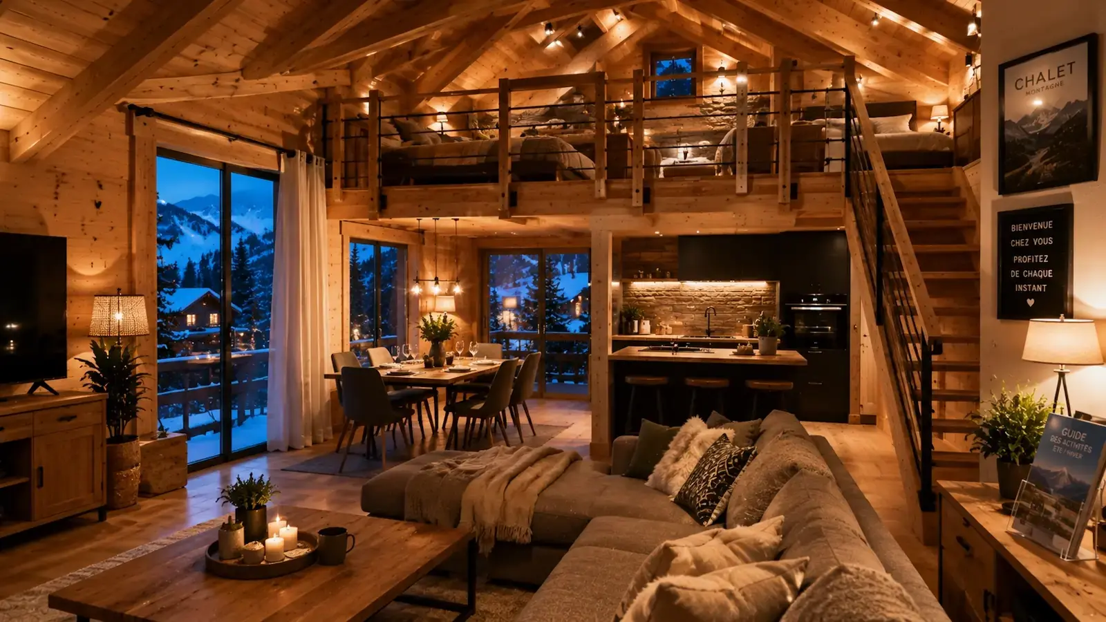 Chalet bois avec mezzanine offrant des couchages supplémentaires pour la location saisonnière
