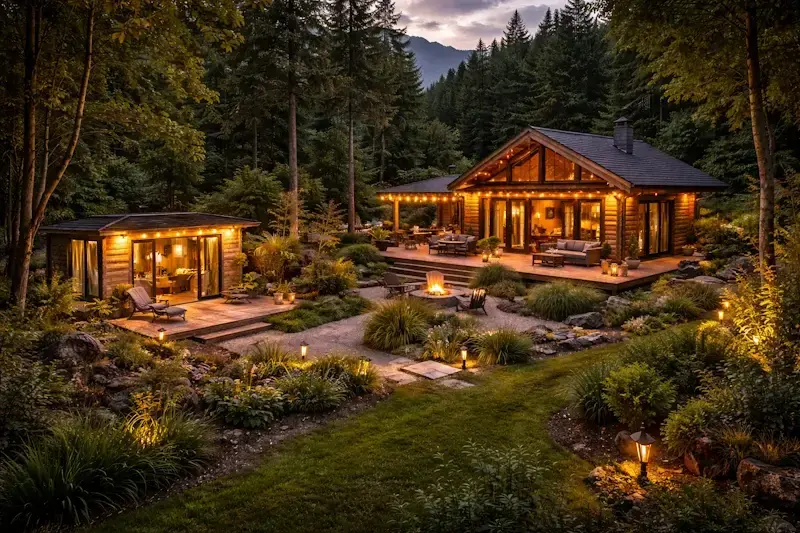 propriété avec chalet principal et studio de jardin loués sur Airbnb pour maximiser la rentabilité et les revenus locatifs