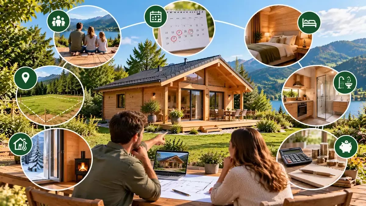Couple étudiant un projet de chalet habitable en bois selon ses besoins, son terrain et son budget