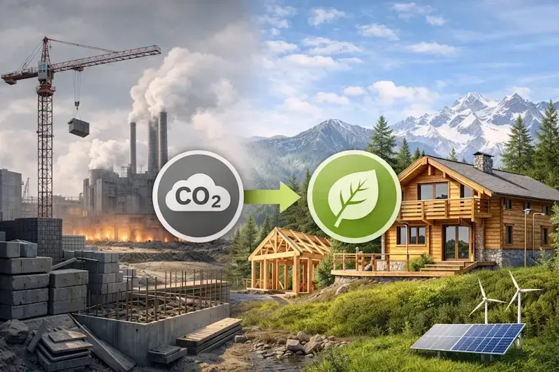 Comparaison construction beton polluante et construction bois ecologique avec chalet bois durable