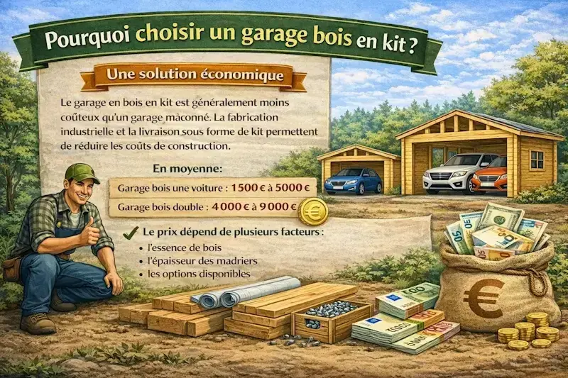 Comparatif des prix d un garage bois en kit une voiture et deux voitures avec explication des facteurs de cout
