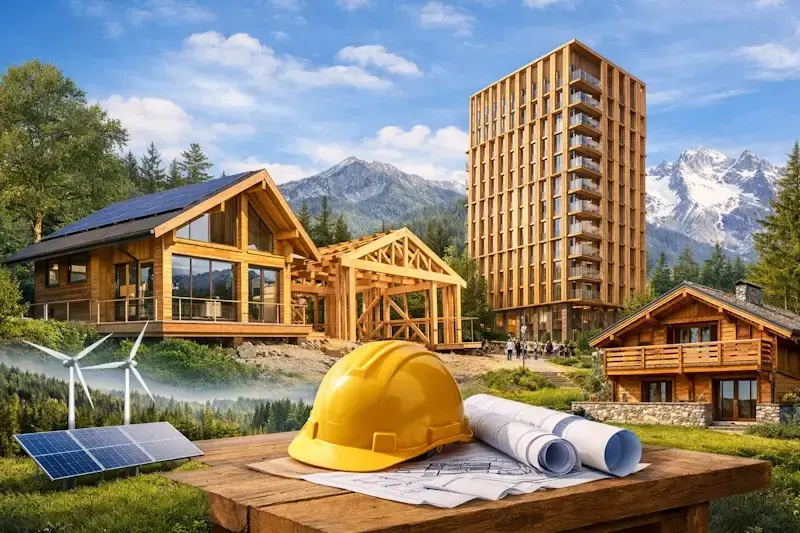 Construction bois durable avec maison ecologique chalet bois et immeuble en bois moderne