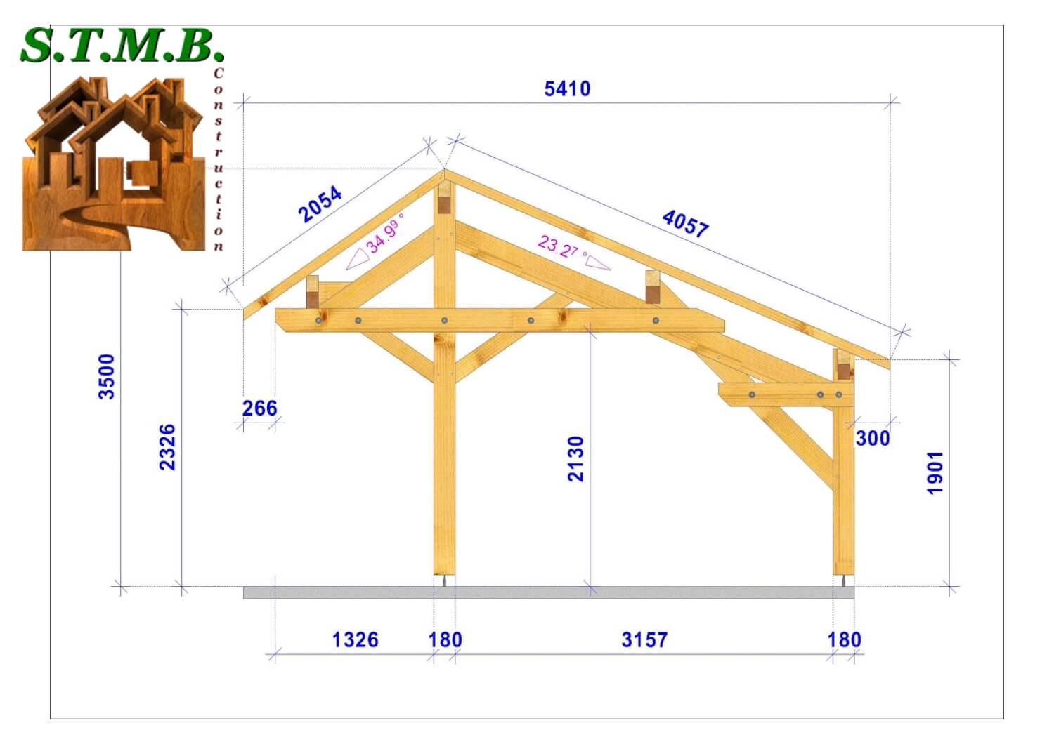 Coupe carport bois asymetrique 1234 stmb construction