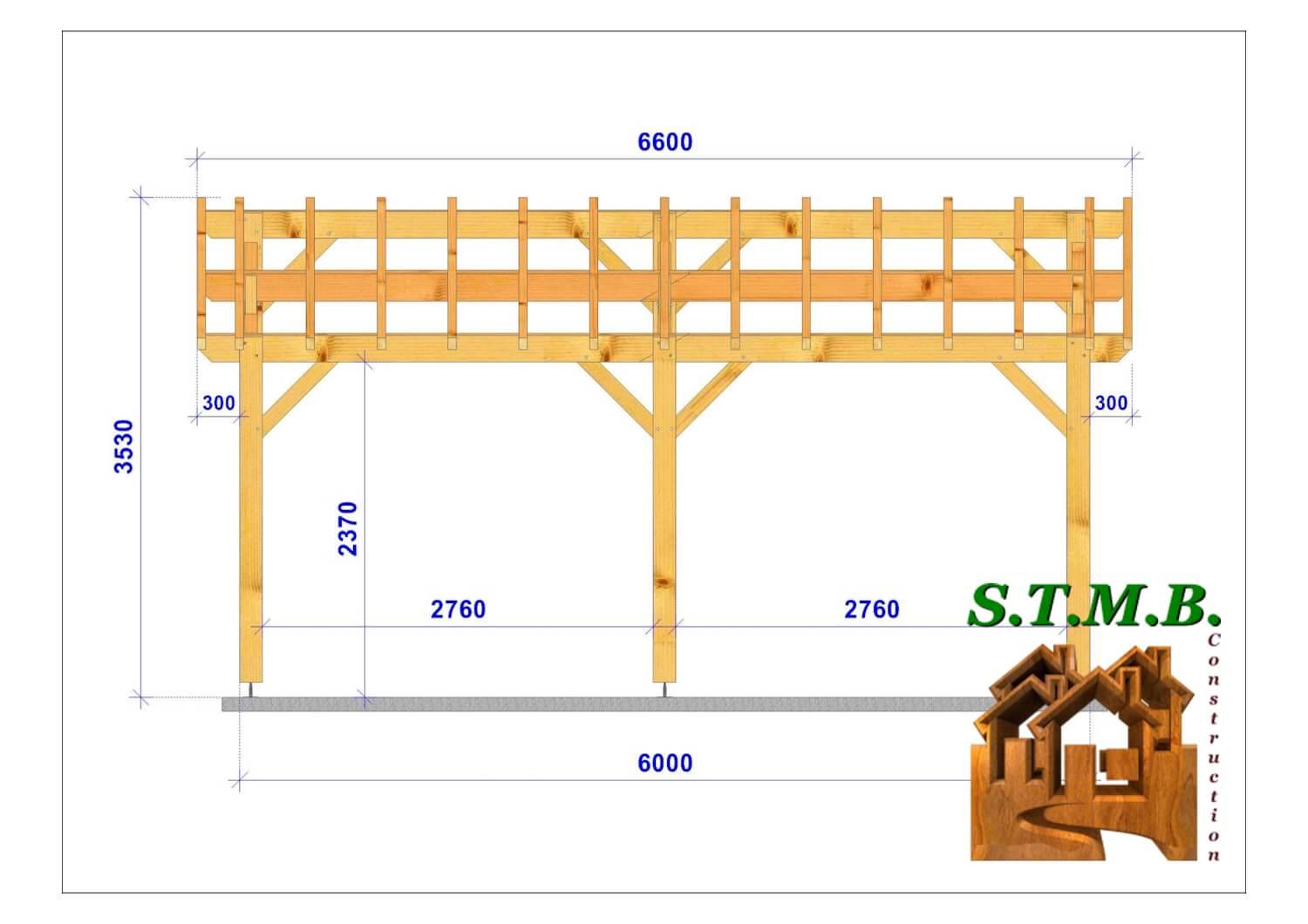 Coupe carport en bois 1004 stmb construction
