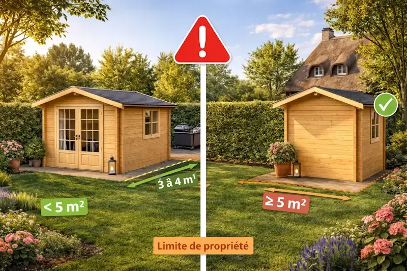 Distance abri de jardin voisin réglementation avec implantation à 3 à 4 mètres de la limite de propriété ou en limite séparative selon PLU