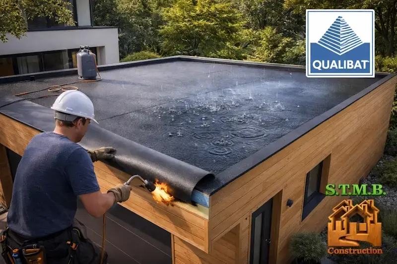 Etancheite de toit plat sur garage en bois conforme aux normes