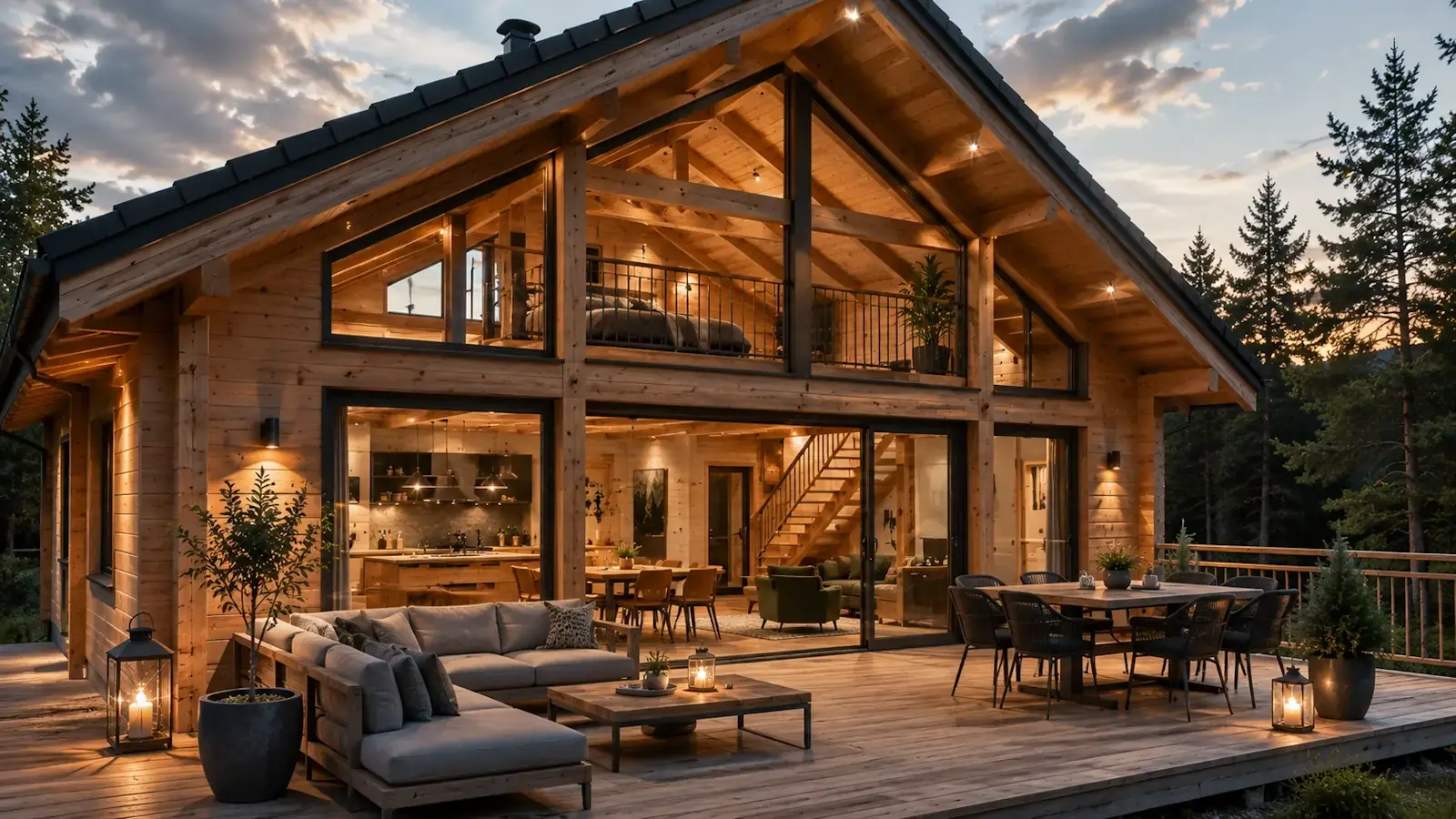 Chalet bois habitable avec mezzanine et grande terrasse conçu sur mesure par STMB Construction