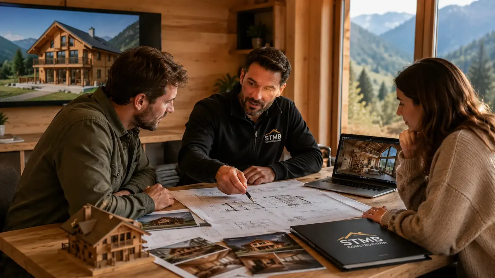 Accompagnement professionnel pour projet de chalet avec mezzanine STMB Construction
