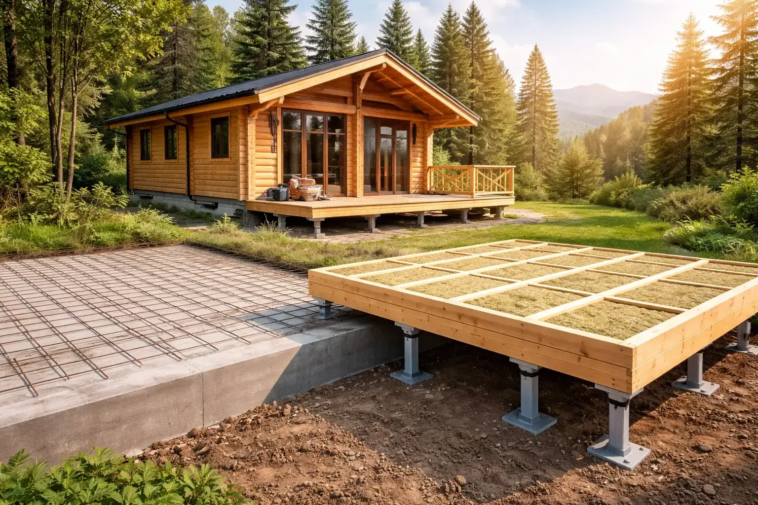 Fondation chalet bois dalle beton vs dalle bois isolee webp