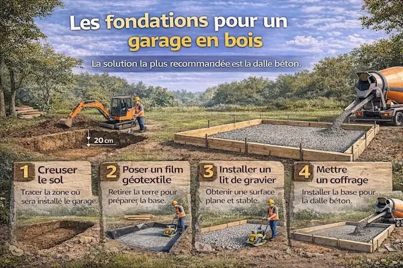 Fondations garage bois dalle beton webp