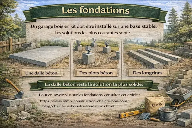 Fondations garage bois en kit dalle plots longrines webp