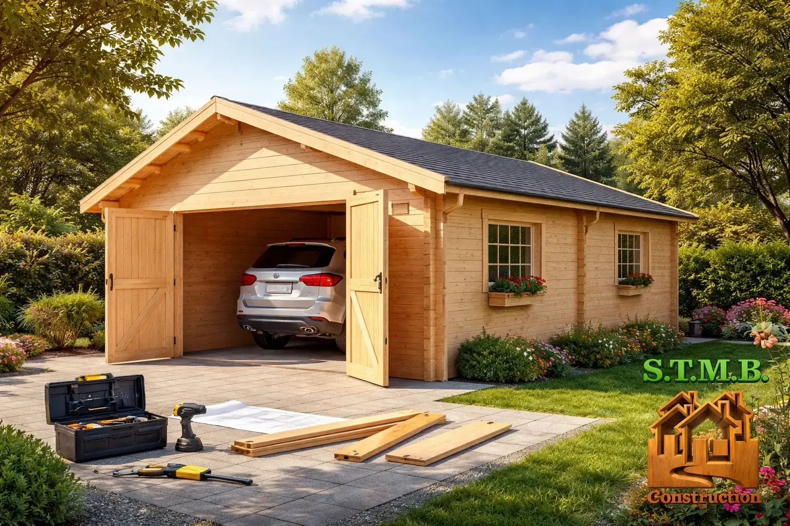 Garage bois en kit jardin double pente