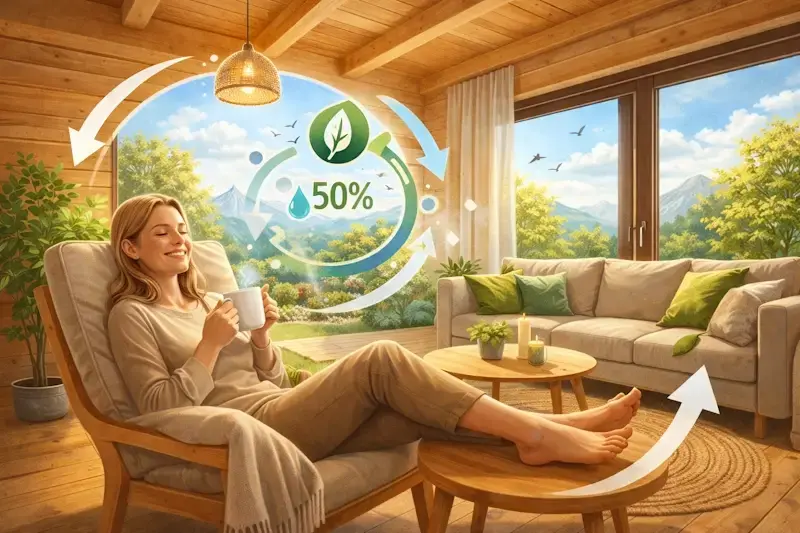 Interieur de maison en bois sain et chaleureux propice au bien etre