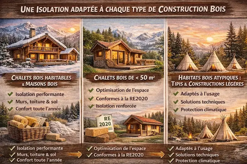 Isolation adaptee a chaque construction bois chalets bois habitables maisons bois chalets moins de 50 m et habitats atypiques