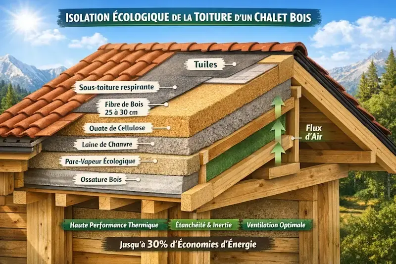 isolation écologique toiture chalet bois fibre de bois ouate cellulose