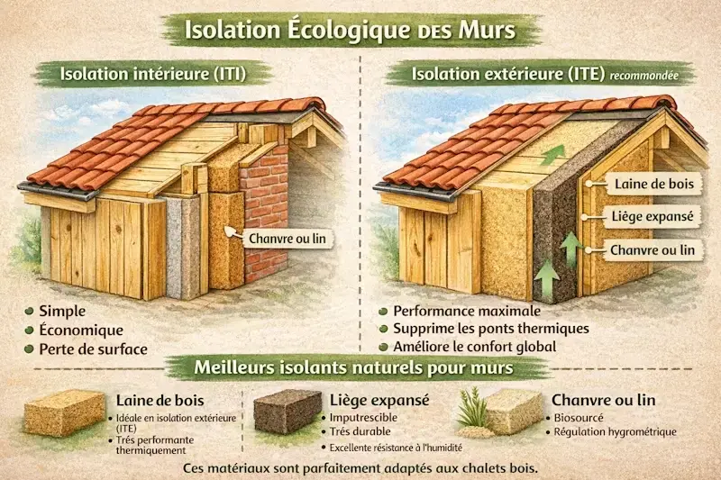 isolation écologique murs chalet bois ITE vs ITI laine bois liège chanvre