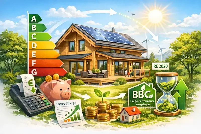 Maison en bois a haute performance energetique avec panneaux solaires conforme re2020 economies d energie durables