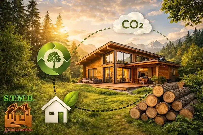 Maison en bois ecologique construite avec des materiaux durables reduisant l empreinte carbone et respectueuse de l environnement