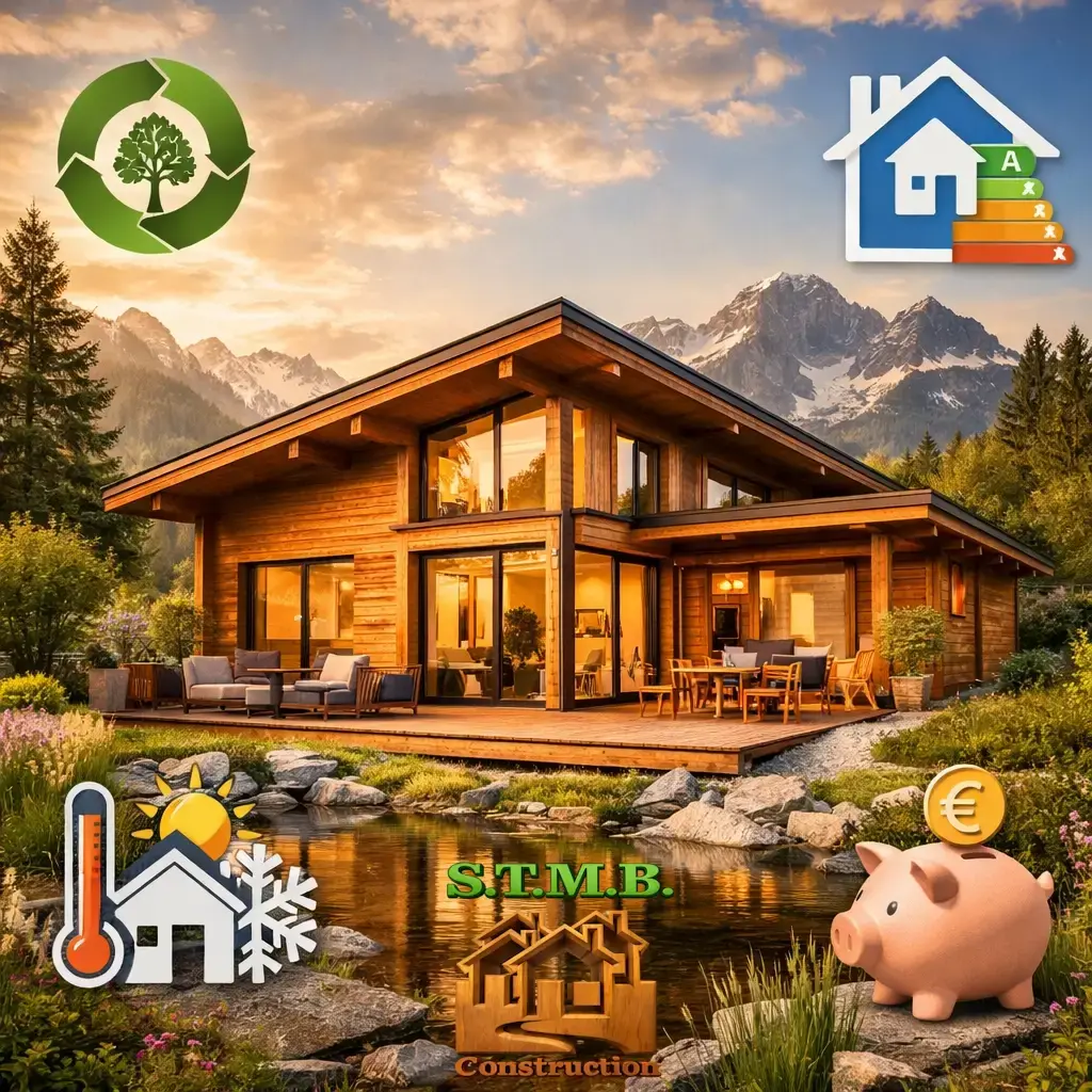 Maison en bois moderne et ecologique construite par stmb construction