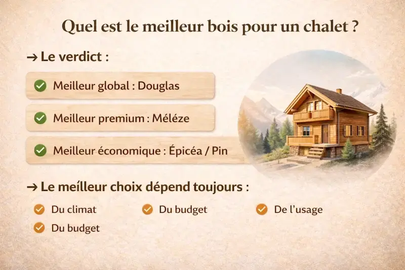 Quel est le meilleur bois pour un chalet : douglas, mélèze, épicéa ou pin selon le budget et le climat
