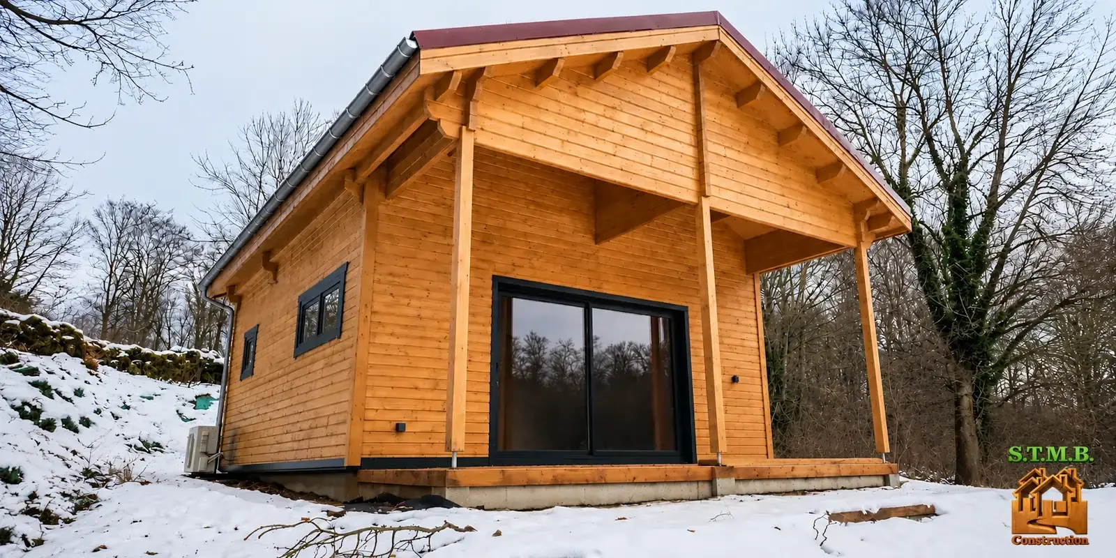 Chalet bois monté par les équipes professionnelles de STMB Construction.