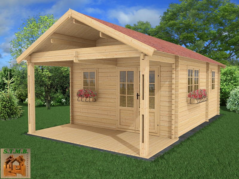 Chalet en bois en kit avec terrasse couverte modèle FRENE 30 m2