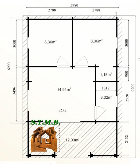 Photo plan kit chalet bois habitable cognac stmb construction