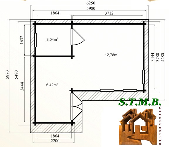 Photo plan kit chalet bois habitable merisier 33 stmb construction