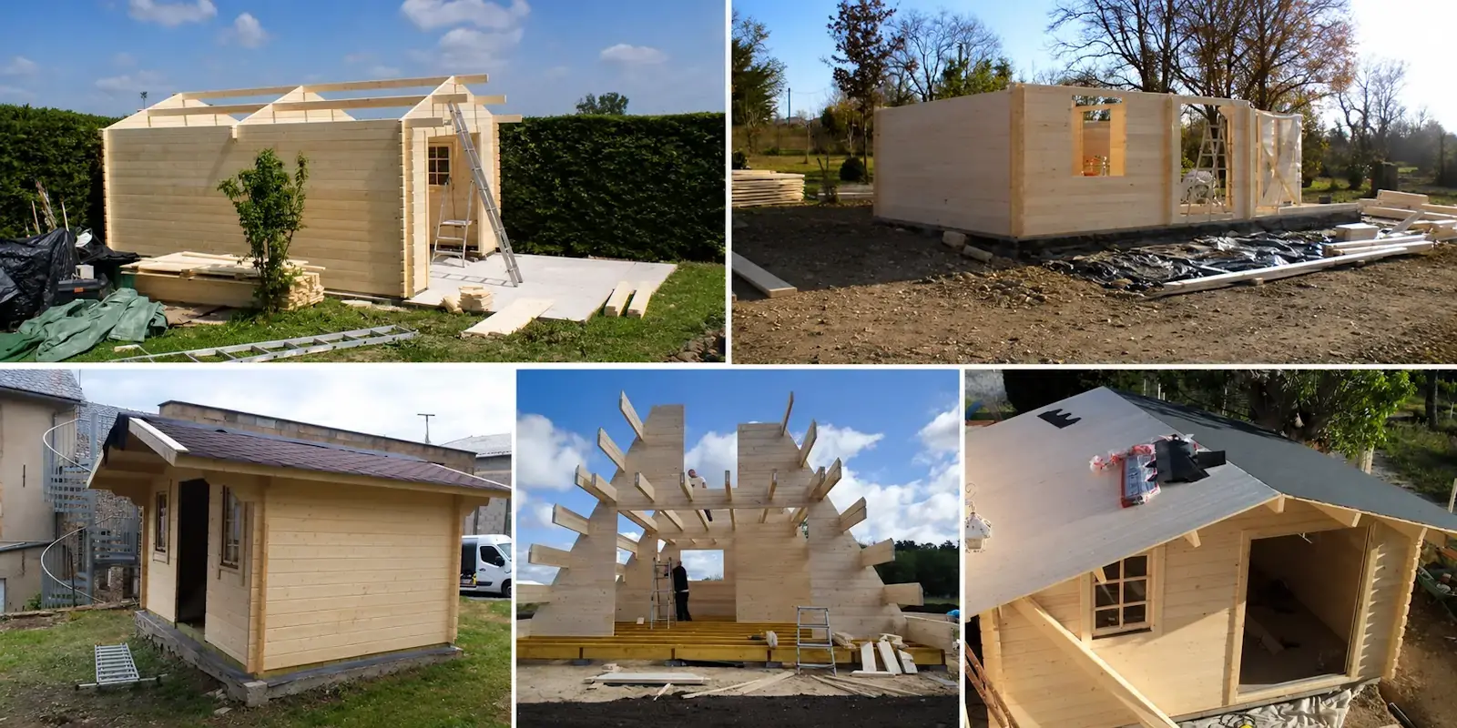 Montage de chalets bois, garages en kit et structures en madriers par STMB Construction.