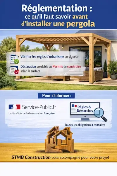 Reglementation pergola bois demarches administratives declaration prealable ou permis de construire guide service public et accompagnement stmb construction