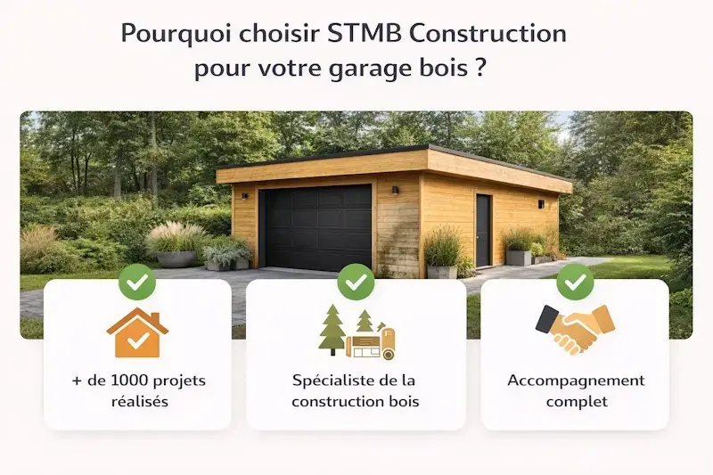 pourquoi choisir stmb construction garage bois toit plat expert construction bois sur mesure et accompagnement complet