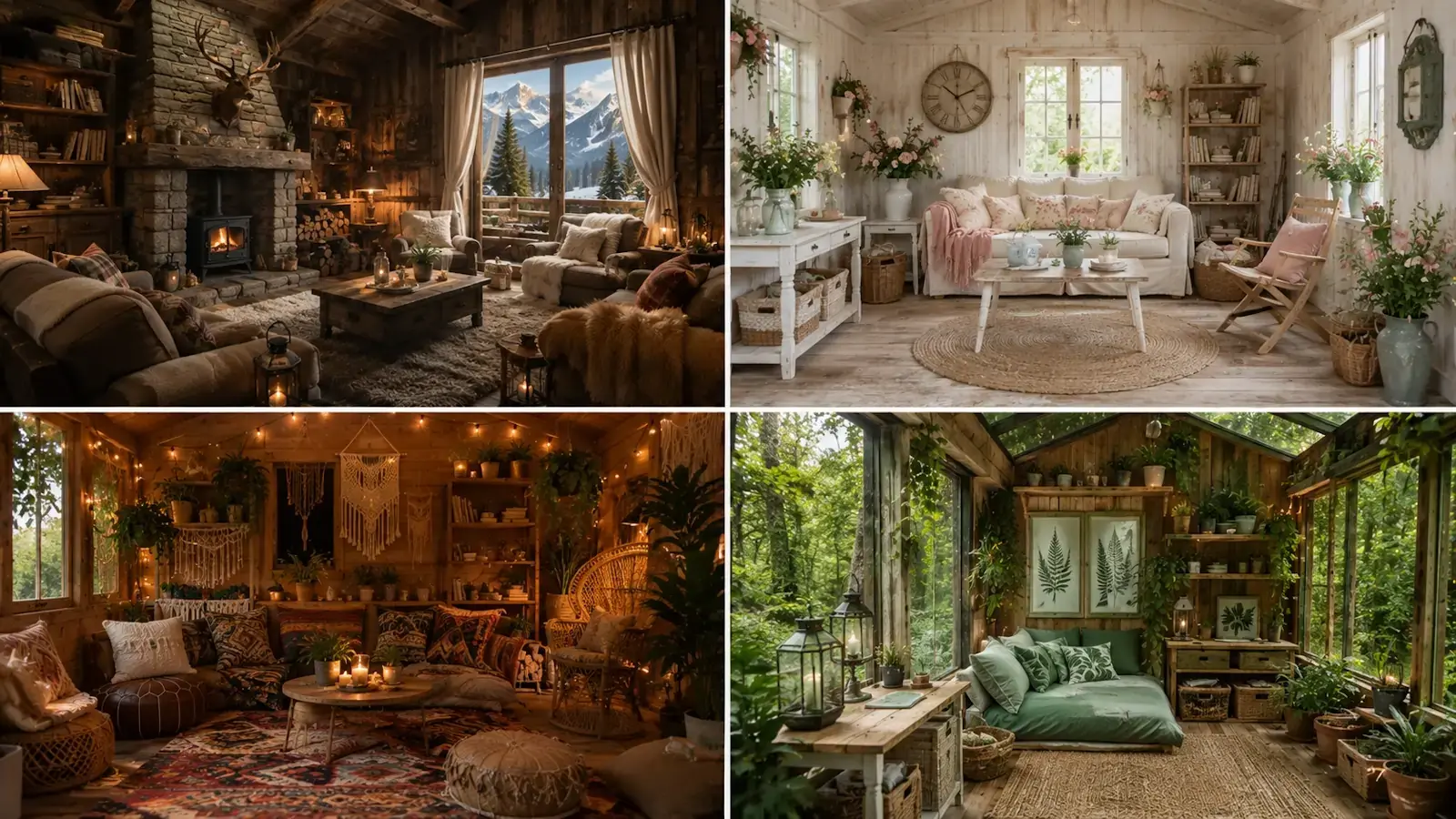 SDifférents styles de décoration pour un cabanon en bois : chalet montagne, campagne chic, bohème et nature sauvage