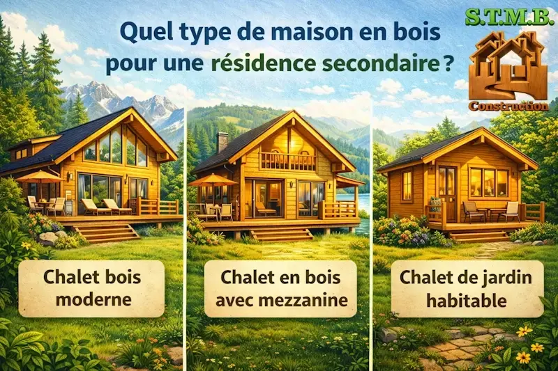 Types de chalet bois pour residence secondaire moderne mezzanine et jardin habitable